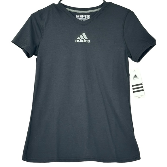 Adidas Youth Girls Climalite Ultimate V-Neck Short Sleeve Tee Black Size XL - Picture 1 of 11